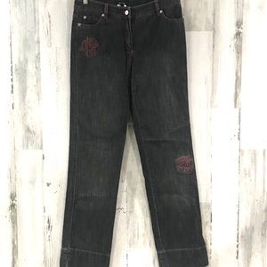 ESCADA Vintage Black Jeans With Cherry Embroidery